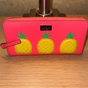 kate spade novelty Hot Pink long Wallet with Yellow Pineapples